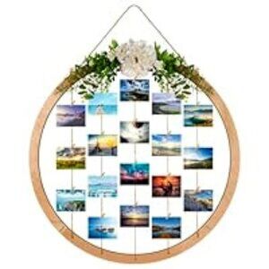 3 Lrg. Round Wooden Picture Frames, 1 White Carnation, 2 Eucalyptus and Lavender